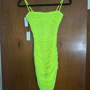Aritzia Neon Yellow Ruched Dress